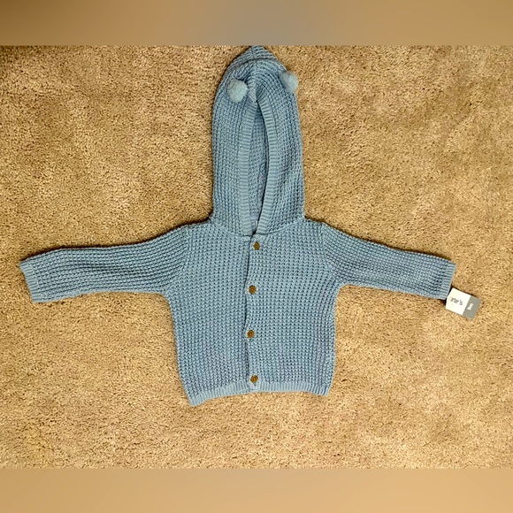 Infant 9M Blue knit sweater with bear hood - Picture 2 of 10